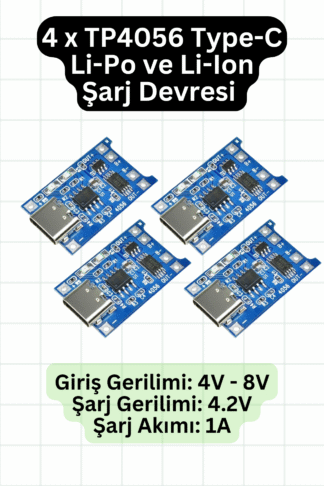 4'lü TP4056 Type-C Korumalı 18650 1S LiPo Pil Şarj Modülü