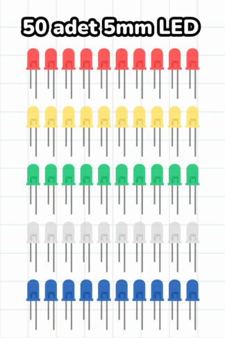 50 Adet 5mm LED Seti - 5 Renk (Kırmızı, Sarı, Yeşil, Beyaz, Mavi)
