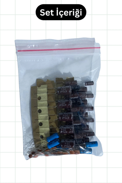 60’lı Kondansatör Seti – 470uF, 100uF, 47uF, 22uF, 10uF, 4.7uF, 1uF, 100nF, 10nF, 22pF - Görsel 2