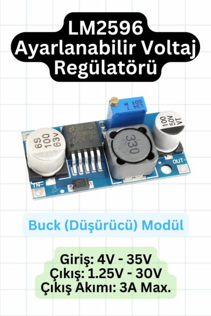 LM2596 Ayarlanabilir Voltaj Düşürücü Regülatör - Step Down (Buck Converter)