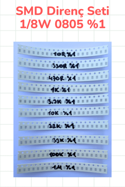 SMD Direnç Seti 1/8w 0805 %1 200 Parça 10 Çeşit | 10R 330R 470R 1K 3.3K 10K 22K 33K 100K 1M - Görsel 2