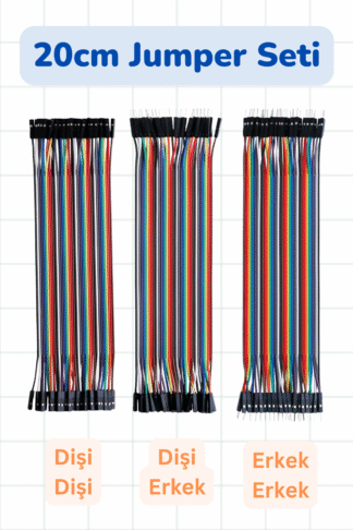 3'lü Jumper Kablo Seti (20cm) - Erkek-Erkek, Erkek-Dişi, Dişi-Dişi