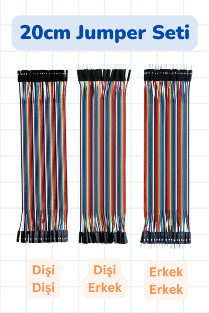 3'lü Jumper Kablo Seti (20cm) - Erkek-Erkek, Erkek-Dişi, Dişi-Dişi