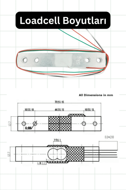 5kg Loadcell + HX711 Ağırlık Ölçüm Seti - Görsel 2