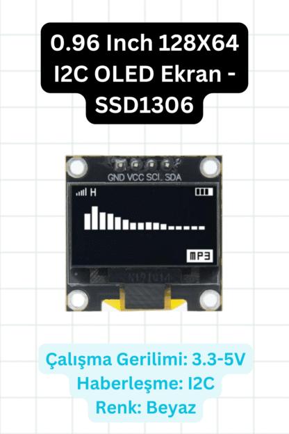 0.96 Inch 128X64 I2C OLED Ekran - SSD1306