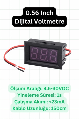 Dijital Voltmetre - 4.5-30VDC - Kırmızı LED Ekran