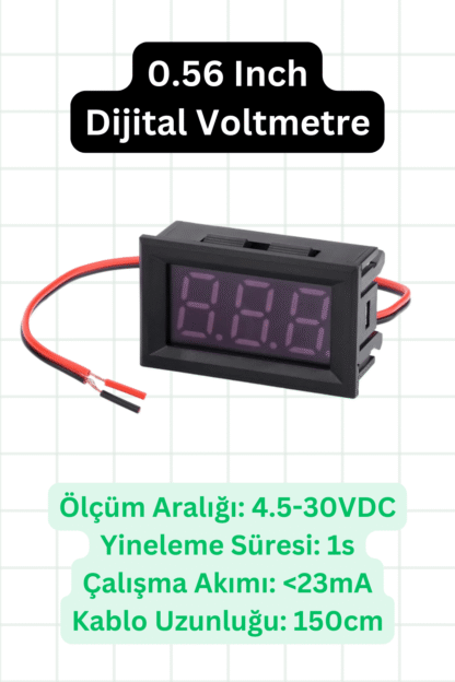Dijital Voltmetre - 4.5-30VDC - Kırmızı LED Ekran